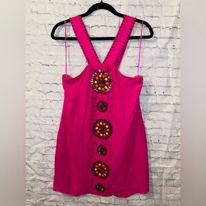 NWT Tibi Hot Pink Beaded Embellished V-Back Tank Dress